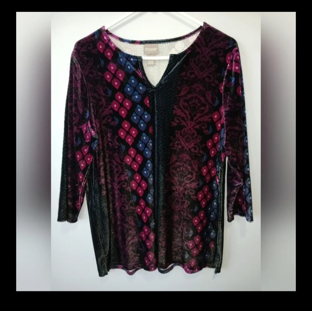 Chico's Velvet Jeweltone V-neck Medium Top